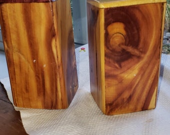 Vintage hand made wooden salt and pepper shakers excellent condition