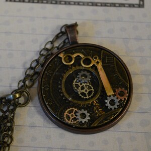 Steampunk pendant gears opera glasses necklace round image 1