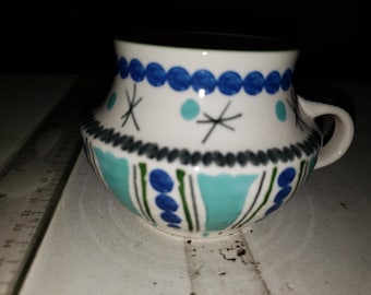 Anthropologie blue and black starburst coffee mug excellent condition