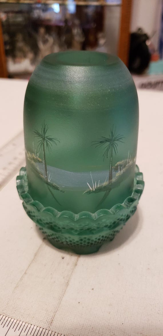 ⛰GlasFliesenmalerei M.H【Wintermärchen】 Vintage Fenton Green Glass Christmas Fairy Lamp Wisemen