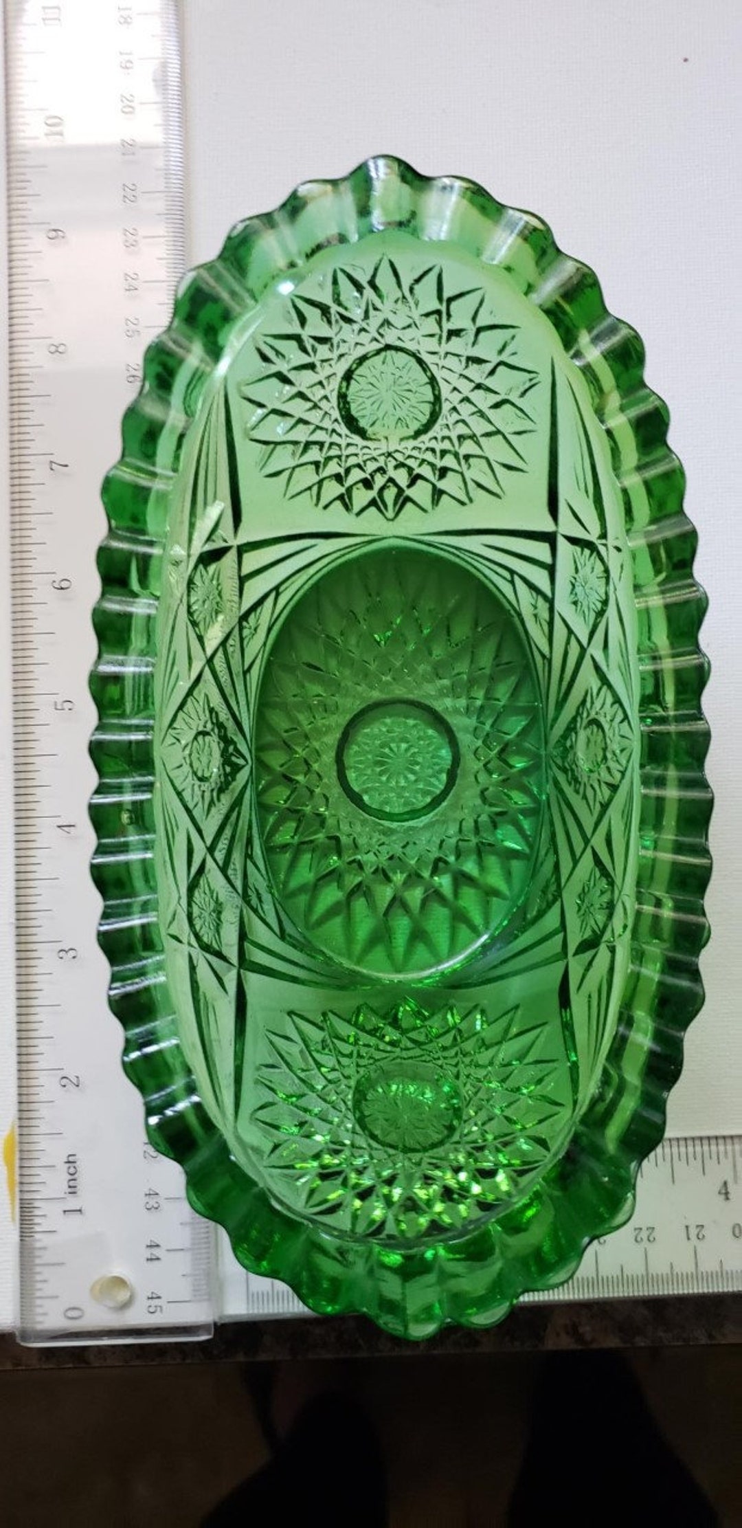 Vintage Green Glass Relish Dish Excellent Condition Etsy