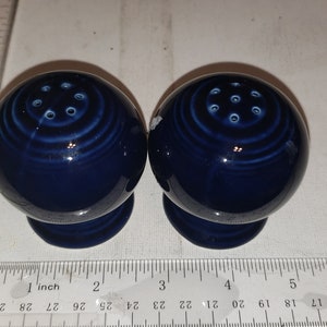 Set of cobalt blue Fiesta salt and pepper shakers missing 1 stopper excellent condition