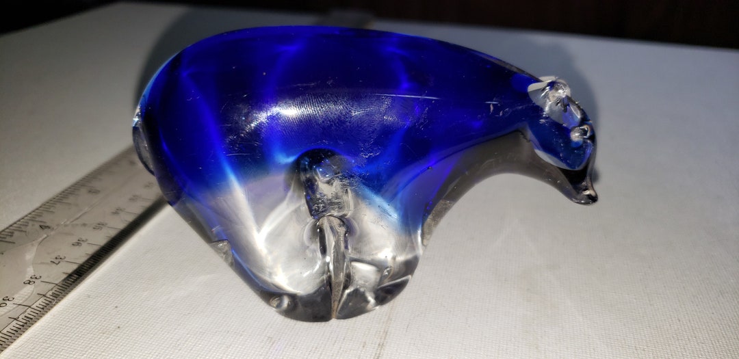 Glass Bear Paperweight Blue and Clear Excellent Condition Etsy