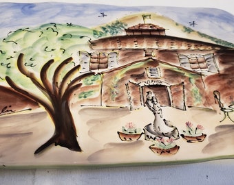 Food serving tray hand painted ceramic Julie Junkin excellent condition