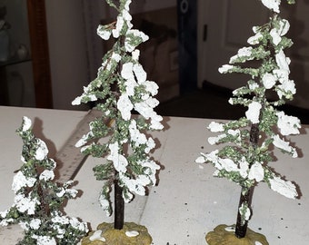 Set of 3 thin trees with snow for Christmas decor good condition