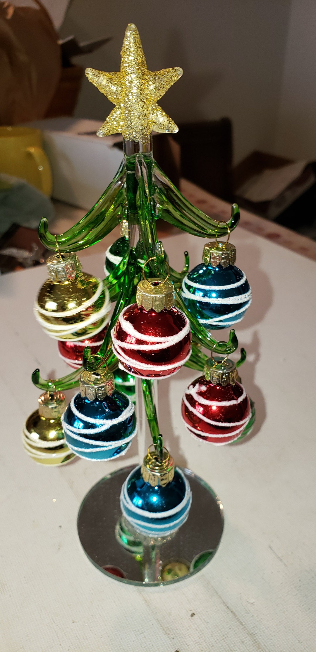 Glass Tree With Glass Ornaments Excellent Condition Christmas Etsy