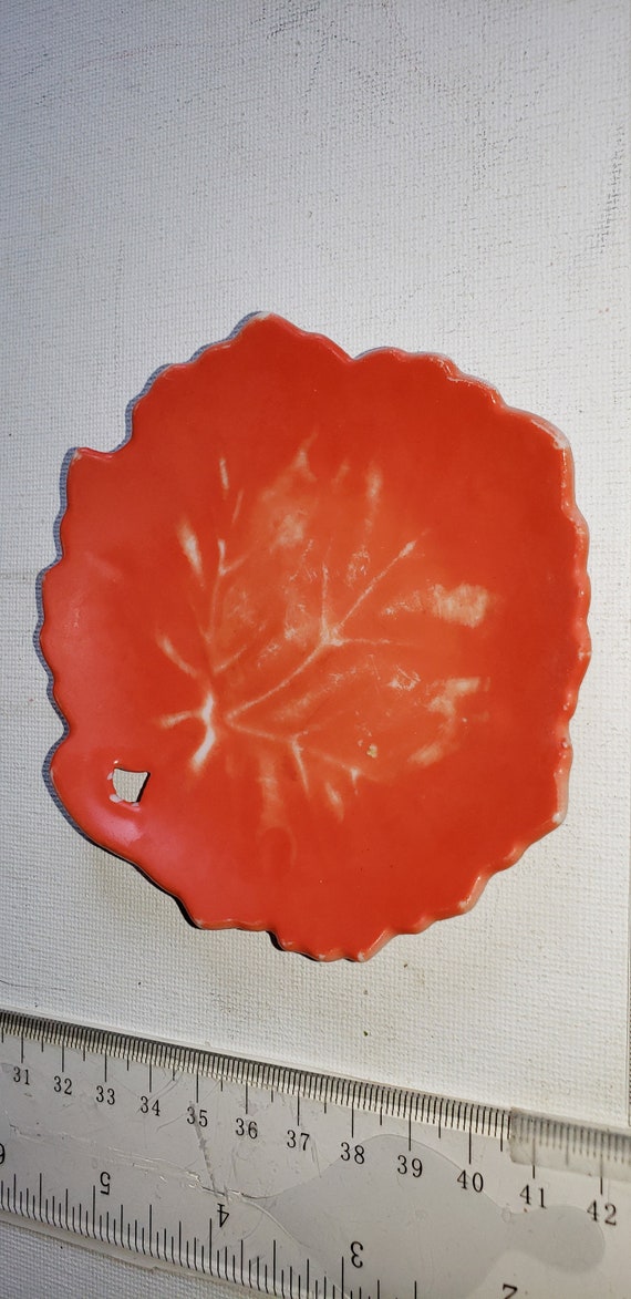 Ceramic red leaf trinket dish Japan vintage