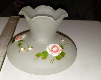 Ruffled frosted hand painted glass vase excellent condition
