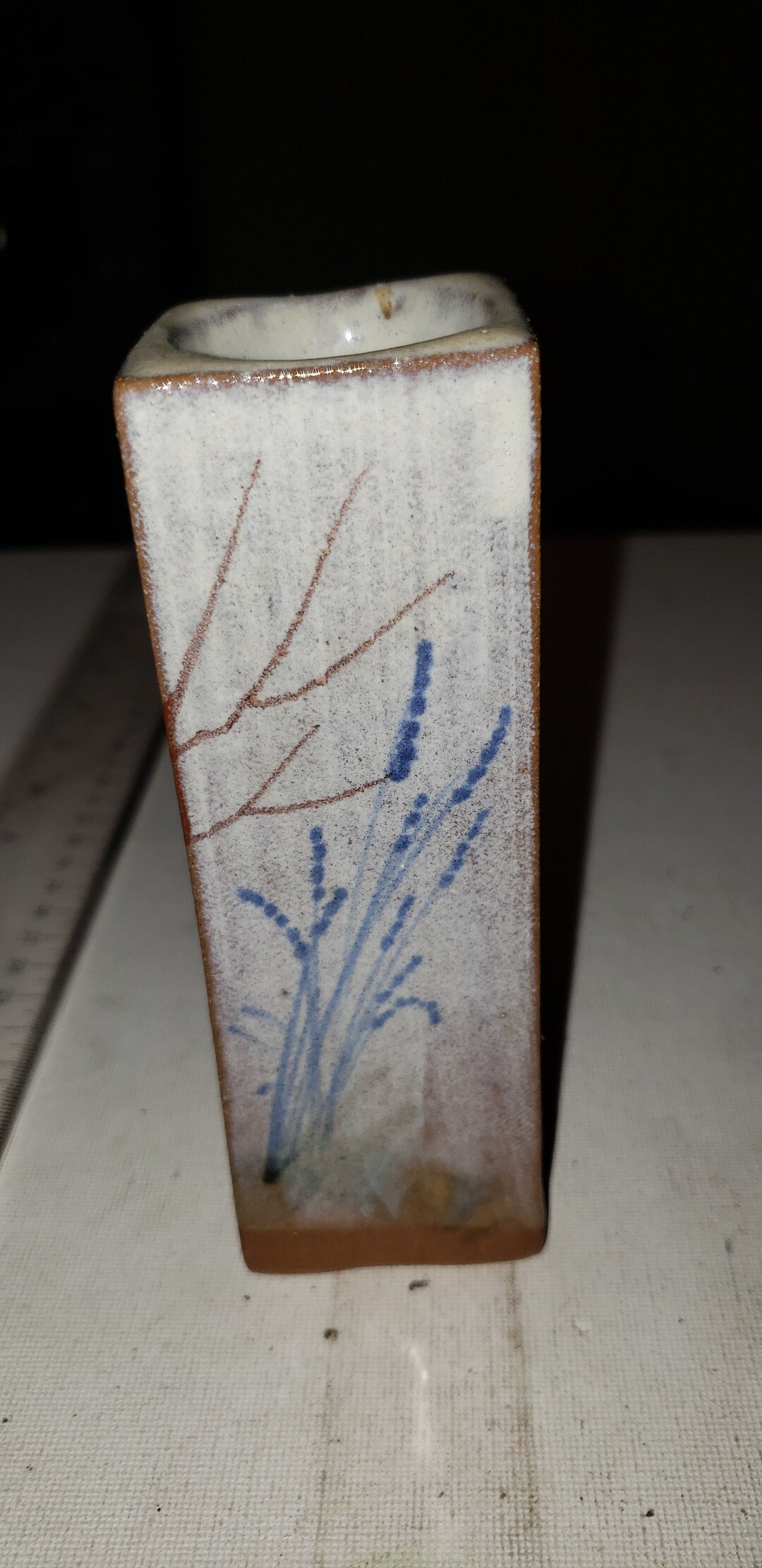 Square Pottery Vase Hand Painted Excellent Condition Etsy