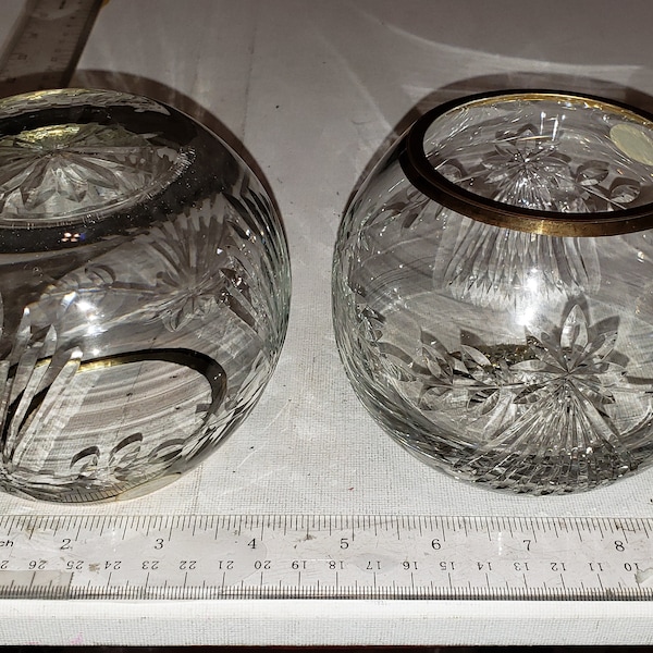 Set of 2 round crystal votive candle holders Romania excellent condition