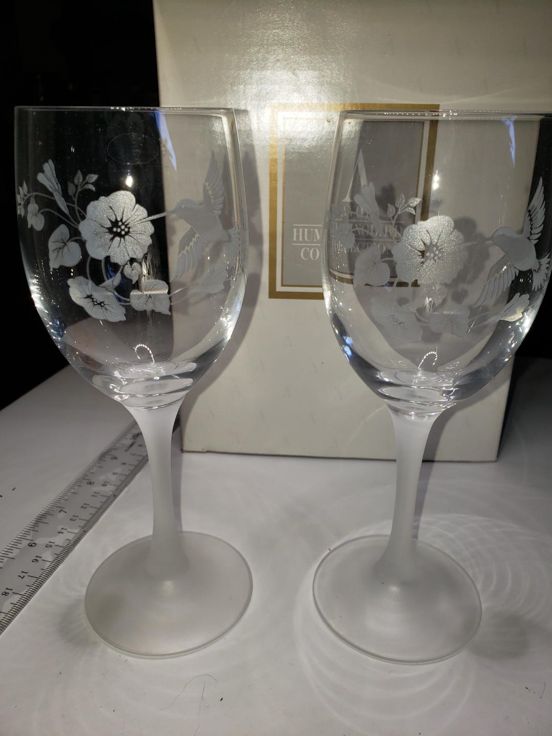 Set of 2 Avon Hummingbird Wine Glasses. Etched in Original Box ...