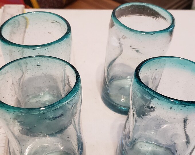Set of 4 Heavy Dimpled Blown Glass Drinking Glasses Excellent Condition ...