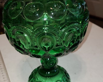 Vintage LE Smith Moon and Stars Emerald green candy dish chip on lid good condition