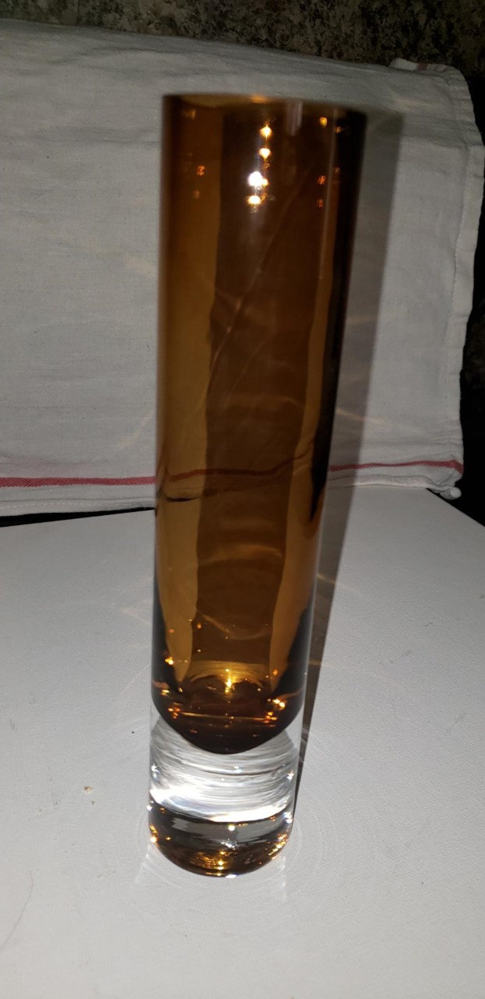 Heavy Glass Amber Bud Vase Hand Made Excellent Condition Etsy