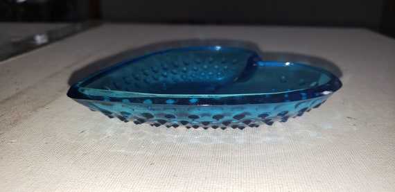 Blue heart shaped Trinket dish I LOVE YOU hobnail… - image 3