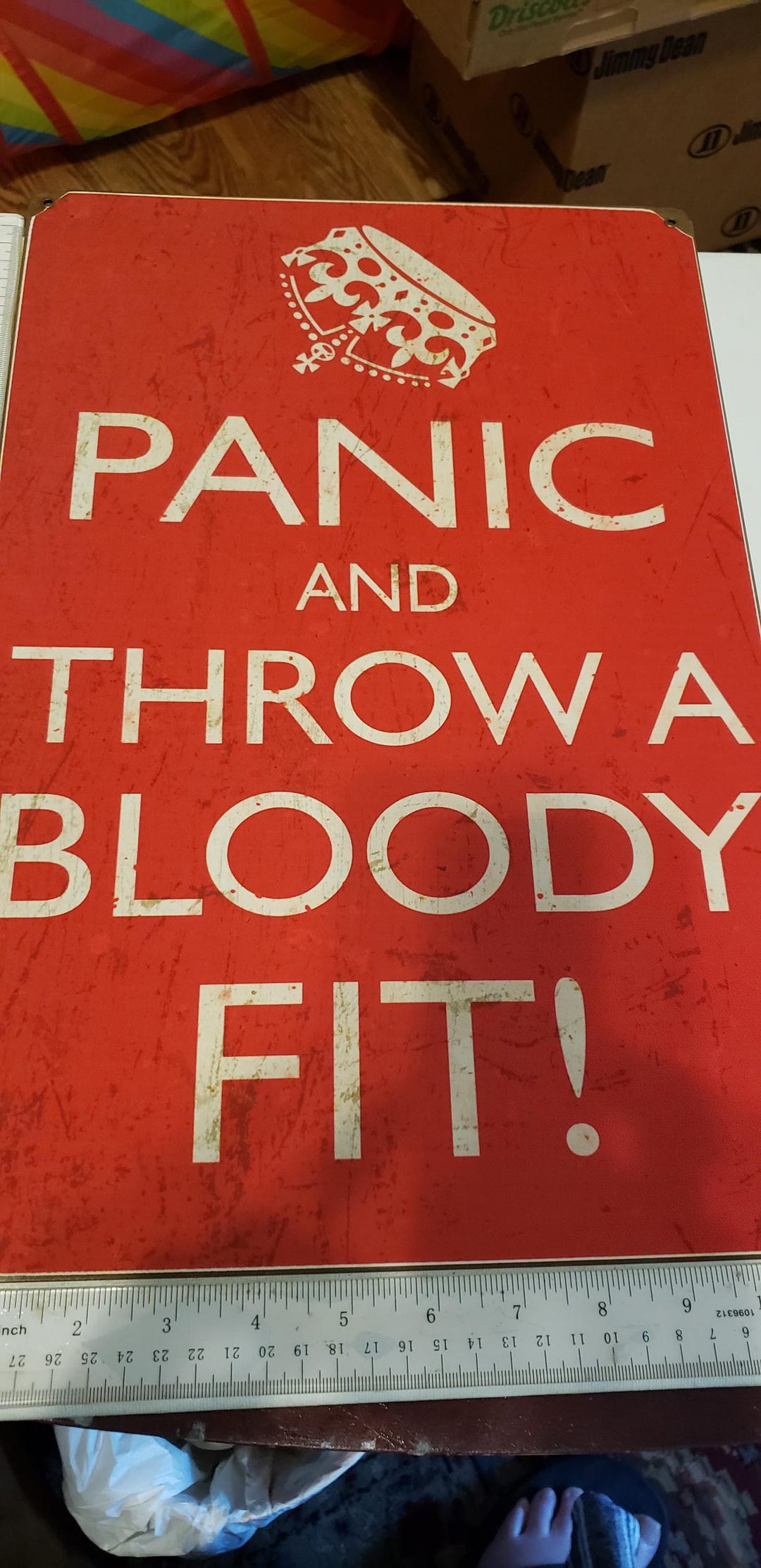 Panic Throw Metal Sign