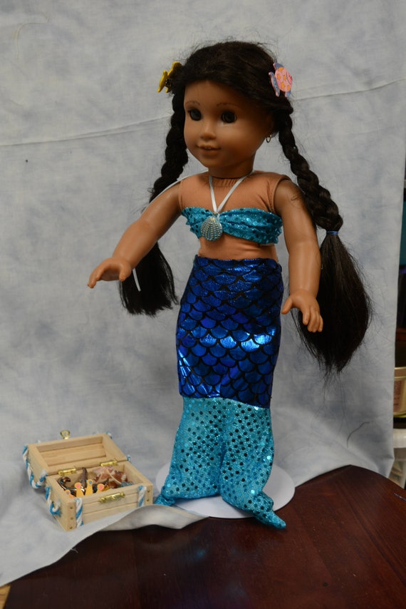 18 in Doll Clothes Mermaid Outfit Treasure Chest Blue Top With