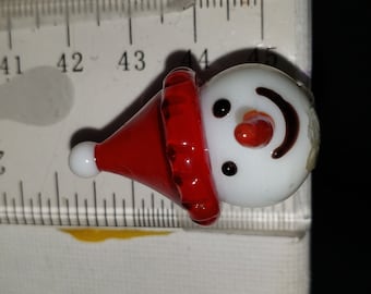 Tiny glass snowman head hand blown excellent condition