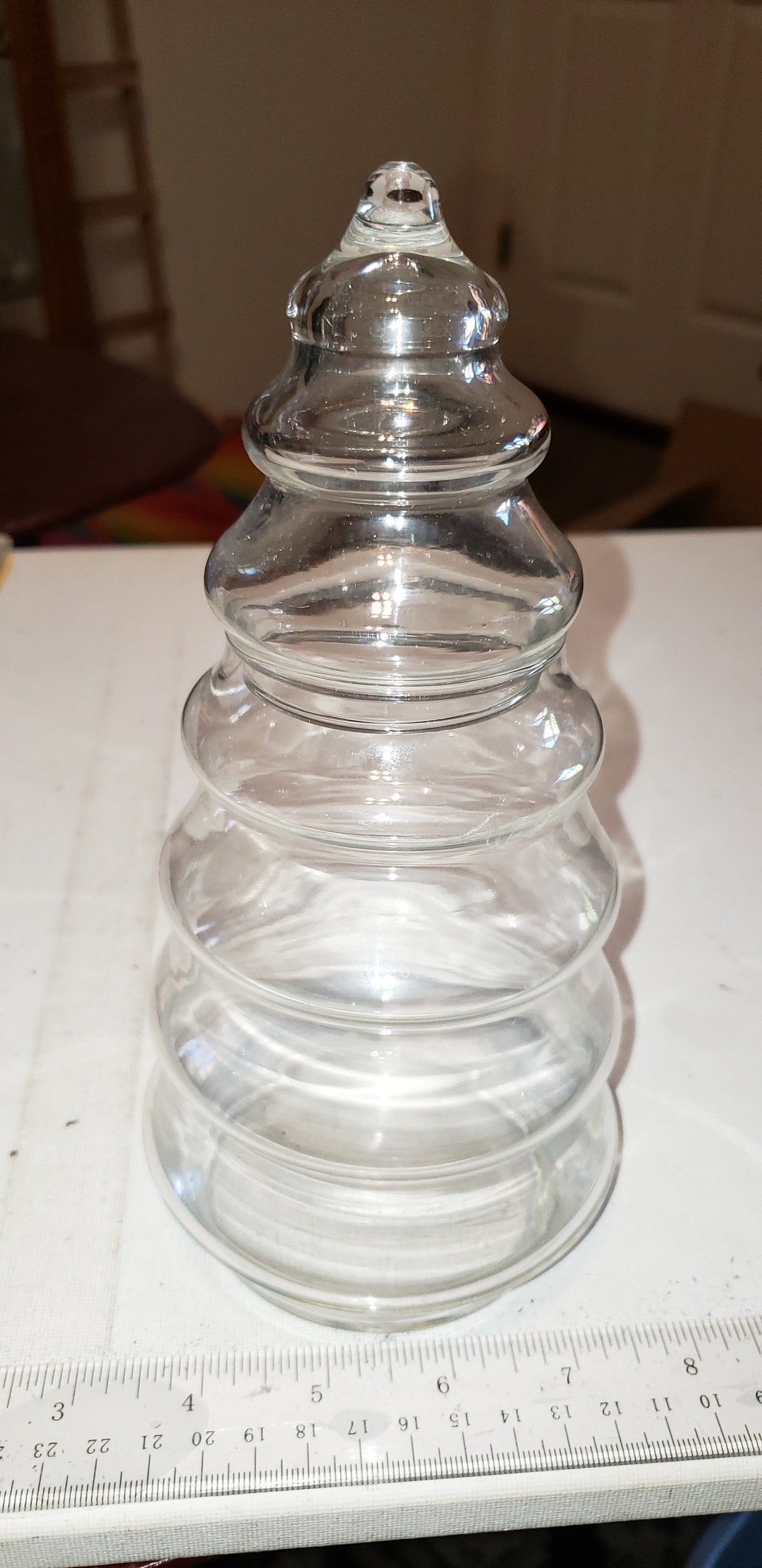 Clear Glass Christmas Tree Candy Jar Excellent Condition Etsy
