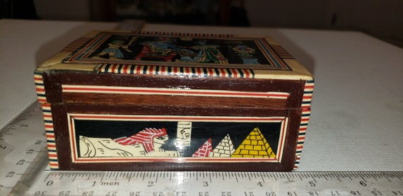 Egyptian style trinket jewelry box wood excellent… - image 2