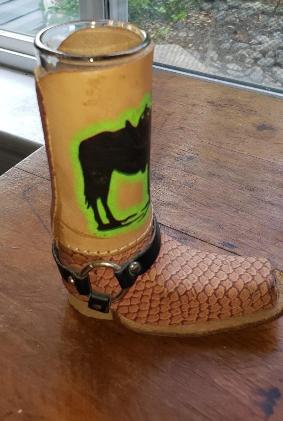 Glass Shot Glass With Leather Cover Cowboy Boot Excellent Etsy
