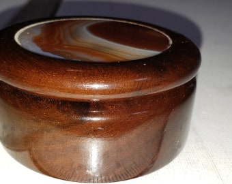 Wood trinket box agate stone lid excellent condition