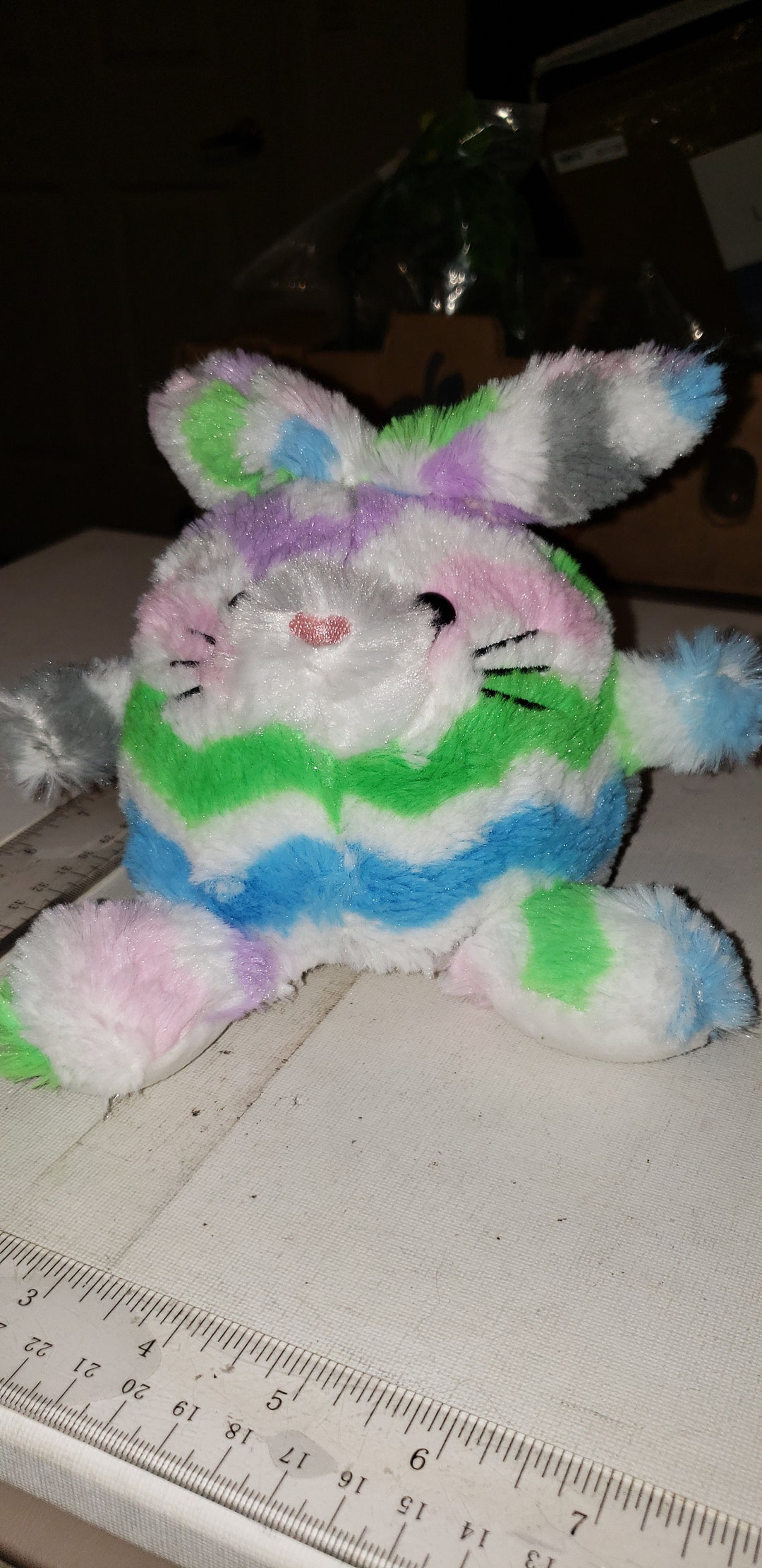 Round Rabbit Plush Plush Round Bunny Toy With Chevron Stripes Excellent Condition - Etsy