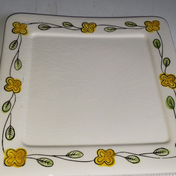 Square ceramic plate flowers Japan excellent condition