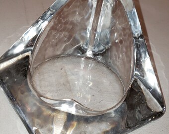 2 Heavy glass triangle candle holders excellent condition