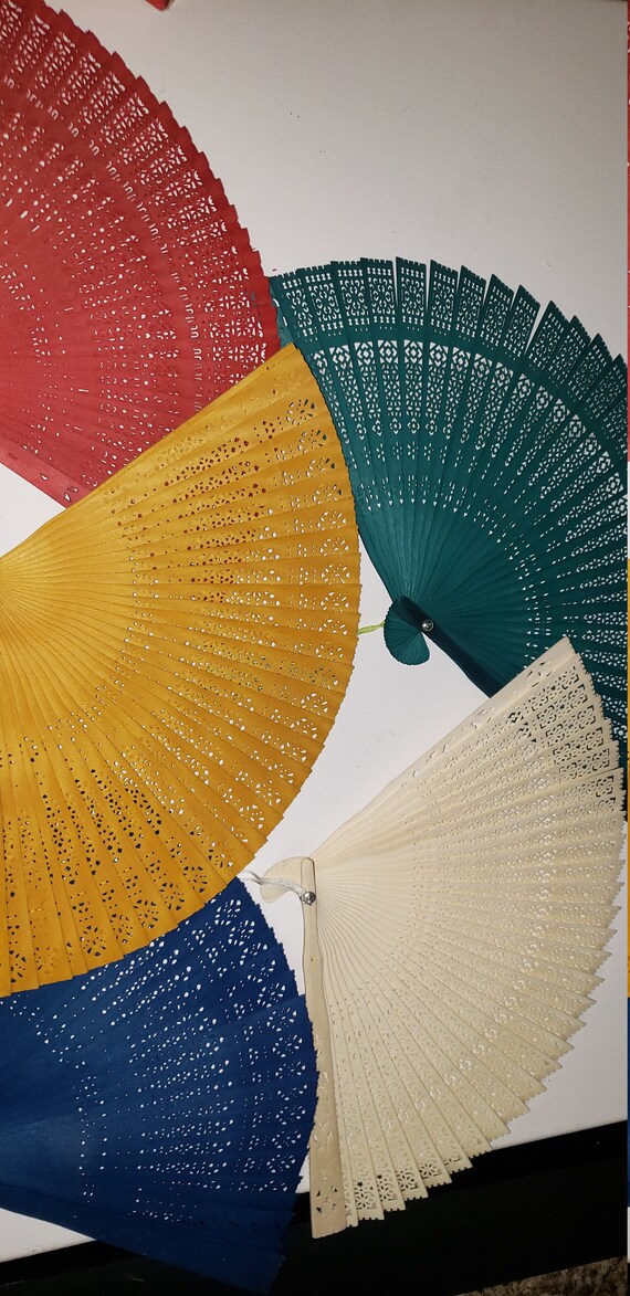 6 Vintage Chinese wooden fans with tassels in ori… - image 1