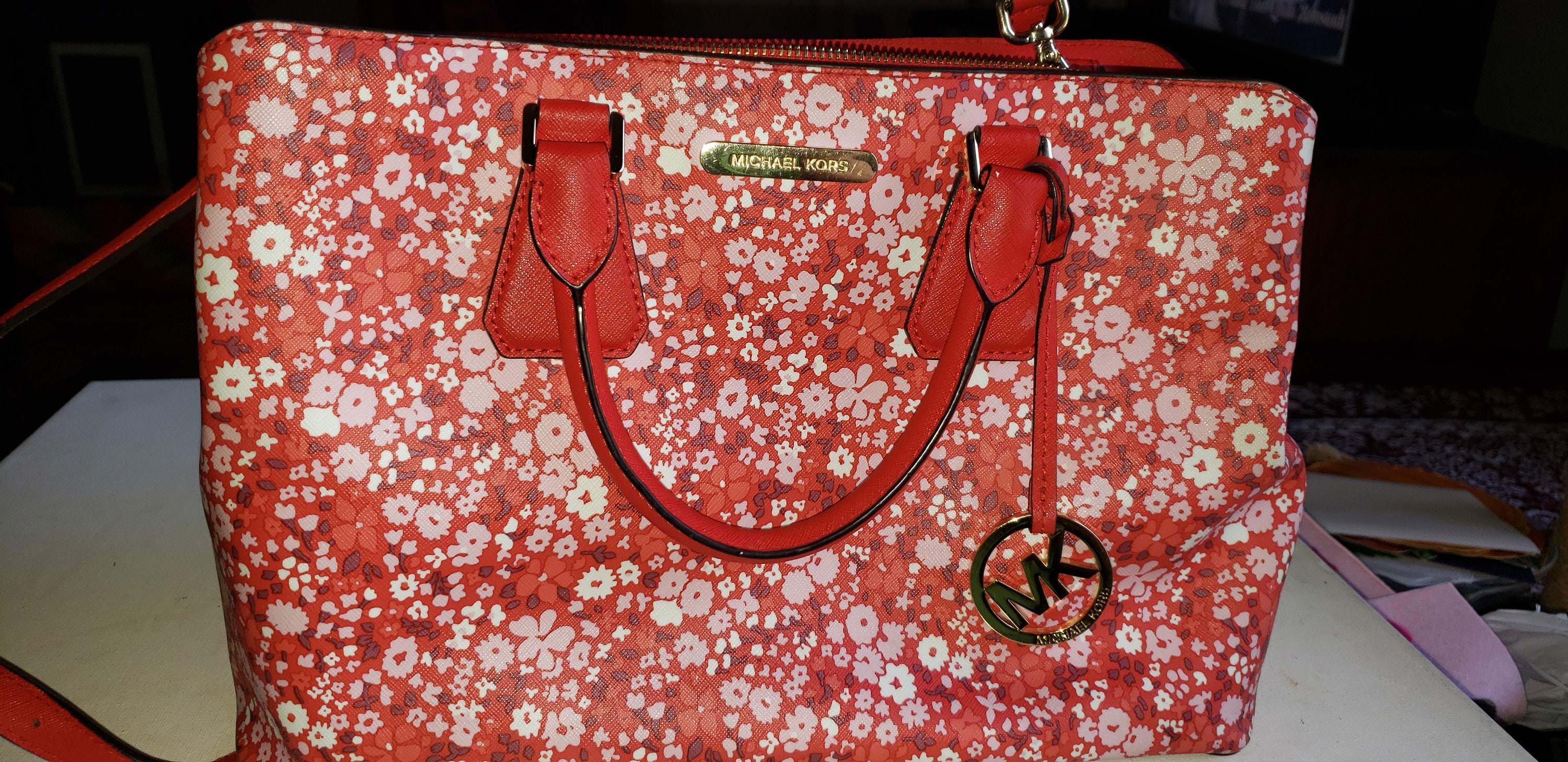 Michael Kors Red Leather Crossbody Backpack | OS Floral Pattern Michael Kors Floral Backpack And Wallet Set | Mercari main image 2