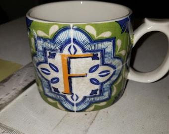 Anthropologie Letter F coffee mug excellent condition marked.