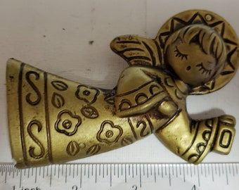 Retro dorado ángel adorno navideño excelente estado