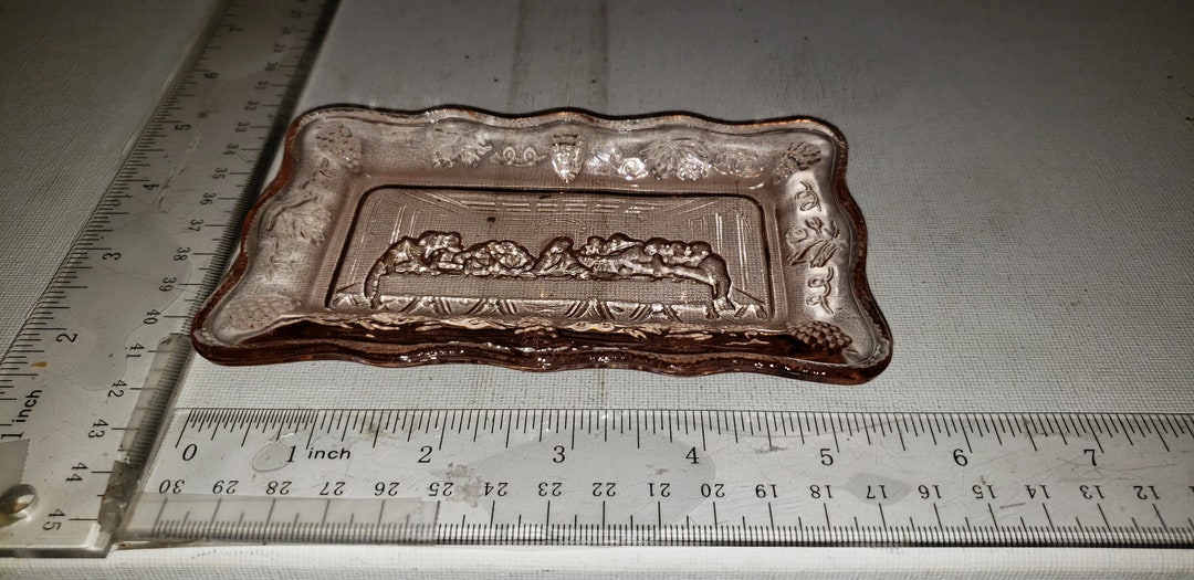 Pink Depression Glass Last Supper Trinket Dish Excellent Condition Etsy