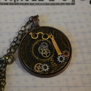 Steampunk pendant gears opera glasses necklace round image 3