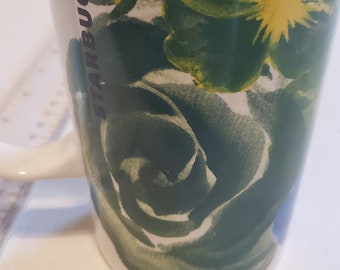 Starbucks green flower coffee mug ceramic excellent condition