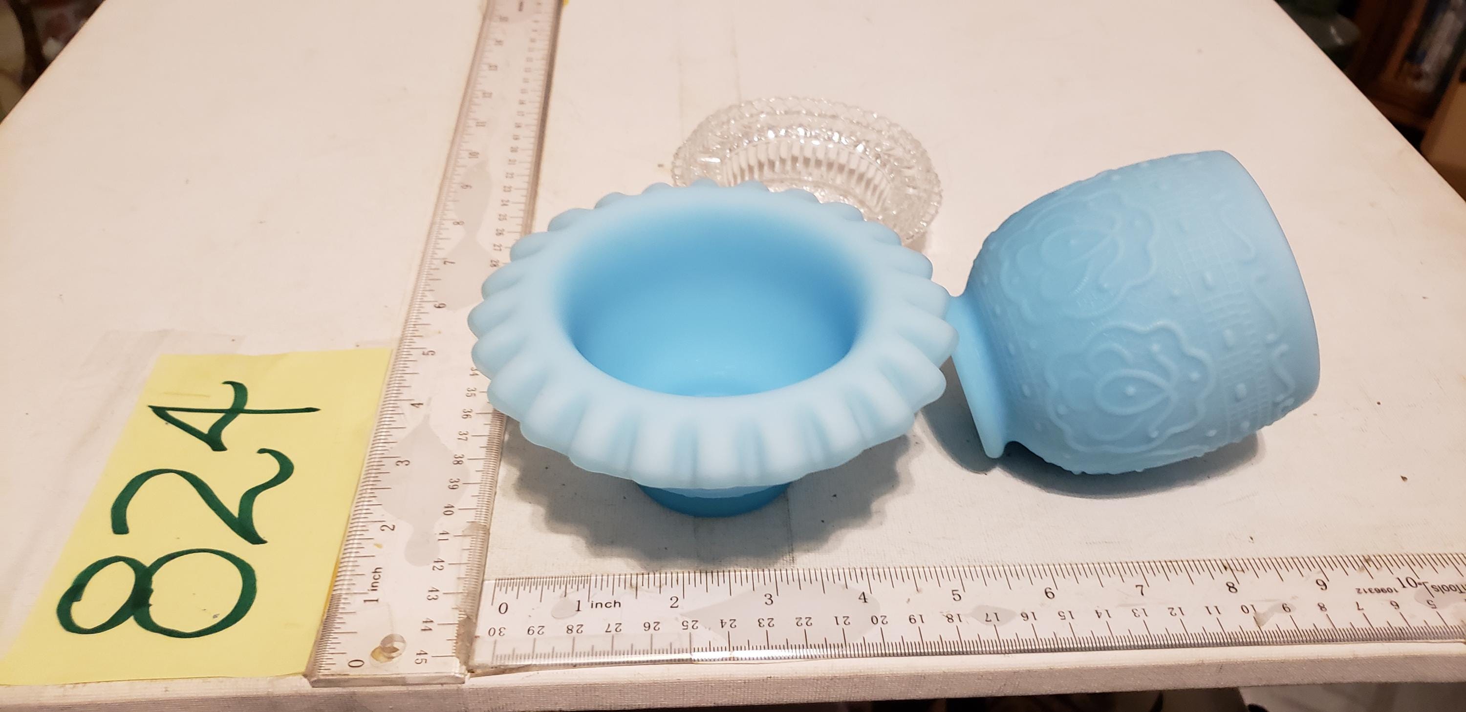 Vintage Fenton Blue Satin Glass Fairy Lamp 3 Parts Top Base