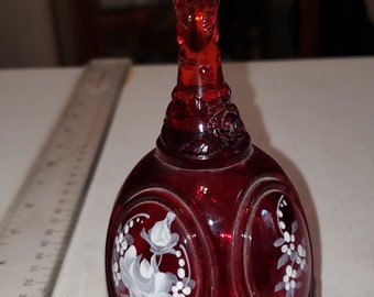 Vintage Fenton ruby red glass bell hand painted signed excellent condition