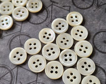 10mm Vintage Real Mother of Pearl Buttons  3/8" 4 hole Clean Back