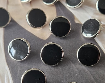 15mm Black Enamel Buttons Silver/Black 19/32" (Lightweight)