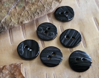 12.5mm Vintage Black Mussel Pearl Buttons  1/2" Organic and Rare! (20 ligne)