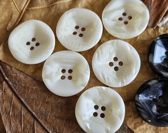 Vintage 25mm Cream Polyester Pearl Buttons 1"  with square cut centre (40 Ligne)