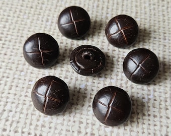 15mm  REAL Leather Buttons Brown  9/16"