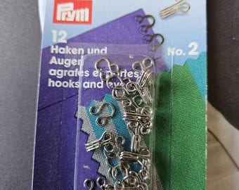 No.2 Hook & Eyes PRYM 263 845 Card PACK x 12 sets