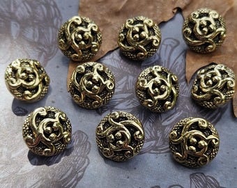 15mm Gothic Style Antique Gold  Buttons  9/16" (lightweight) Vintage 1980's