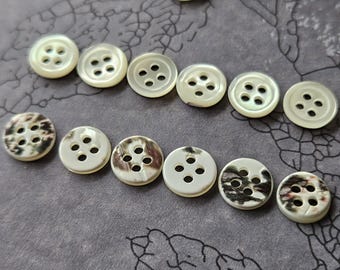 8.5mm Vintage Real Mother of Pearl Buttons Natural Speckle Back 3/10"