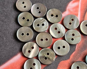 10 mm vintage echte parelmoer knopen 3/8" rivierschelp CBK gerookt grijs regenboog