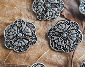 19mm and 28mm Antique Silver Buttons   1 & 1/8" Six petal flower like design