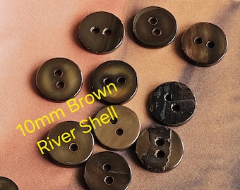10mm Vintage Real Mother of Pearl Buttons  3/8" River Shell DBR Brown Mix