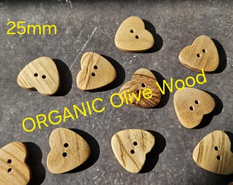 25mm Real Olive Wood Heart Buttons 1" Random & RARE !